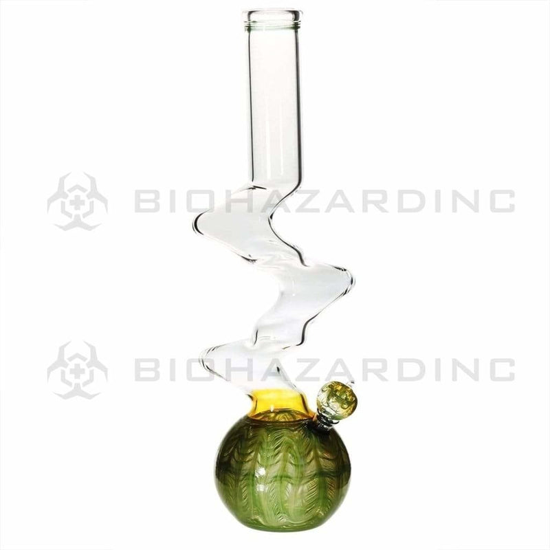 Biohazard Inc Glass Bong 16" Three Elbow Water Pipe w/ Slide - Green Rake