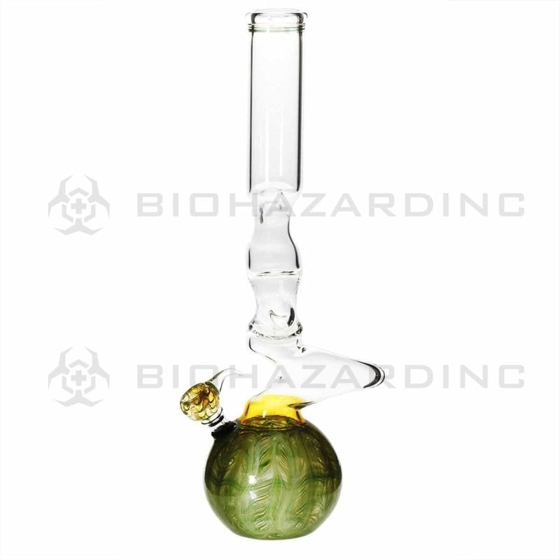 Biohazard Inc Glass Bong 16" Three Elbow Water Pipe w/ Slide - Green Rake