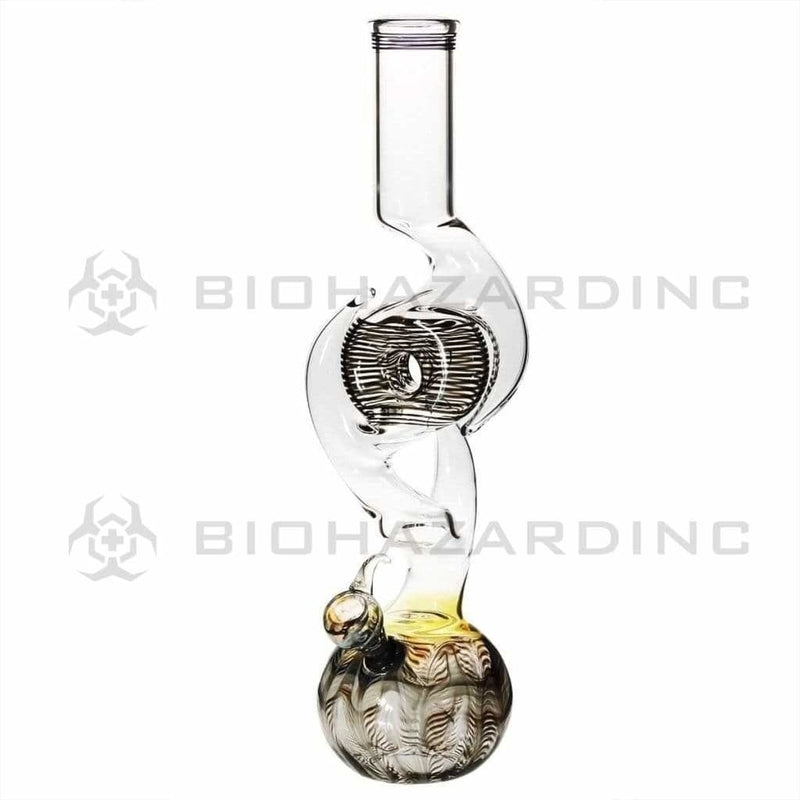 Biohazard Inc Glass Bong 16" Three Hook Donut Water Pipe w/ Slide - Black Rake