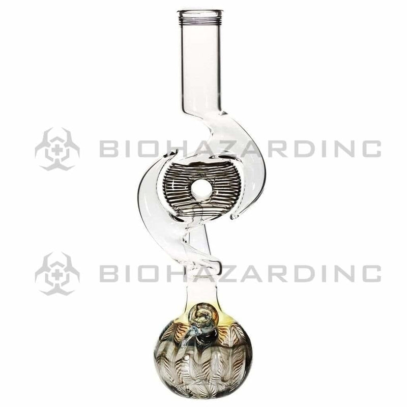 Biohazard Inc Glass Bong 16" Three Hook Donut Water Pipe w/ Slide - Black Rake