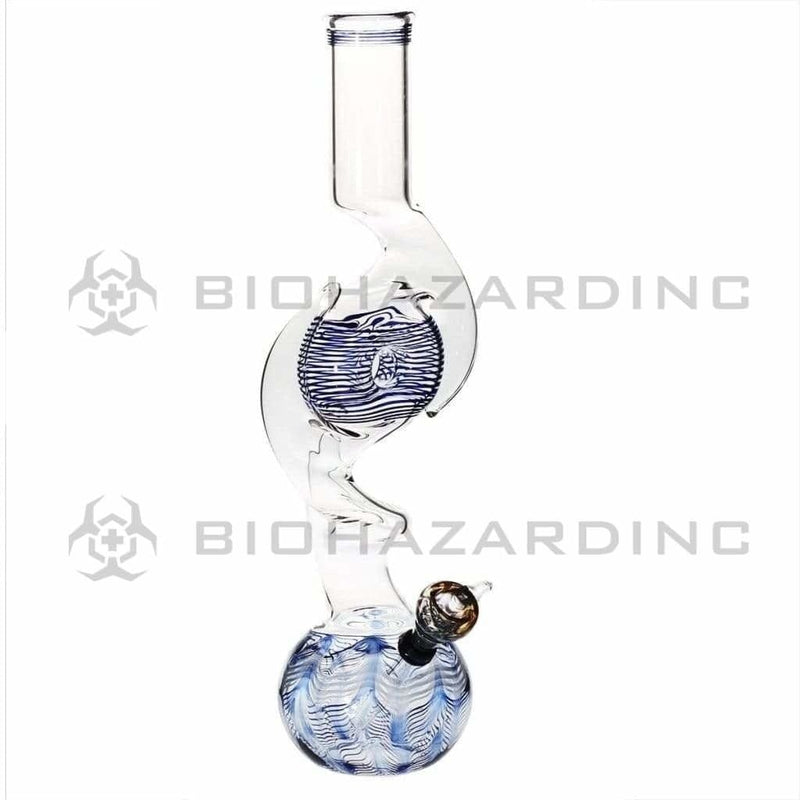 Biohazard Inc Glass Bong 16" Three Hook Donut Water Pipe w/ Slide - Blue Rake