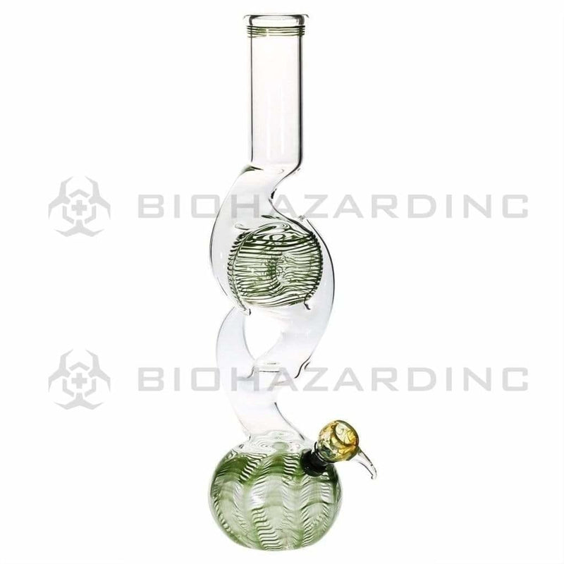 Biohazard Inc Glass Bong 16" Three Hook Donut Water Pipe w/ Slide - Green Rake