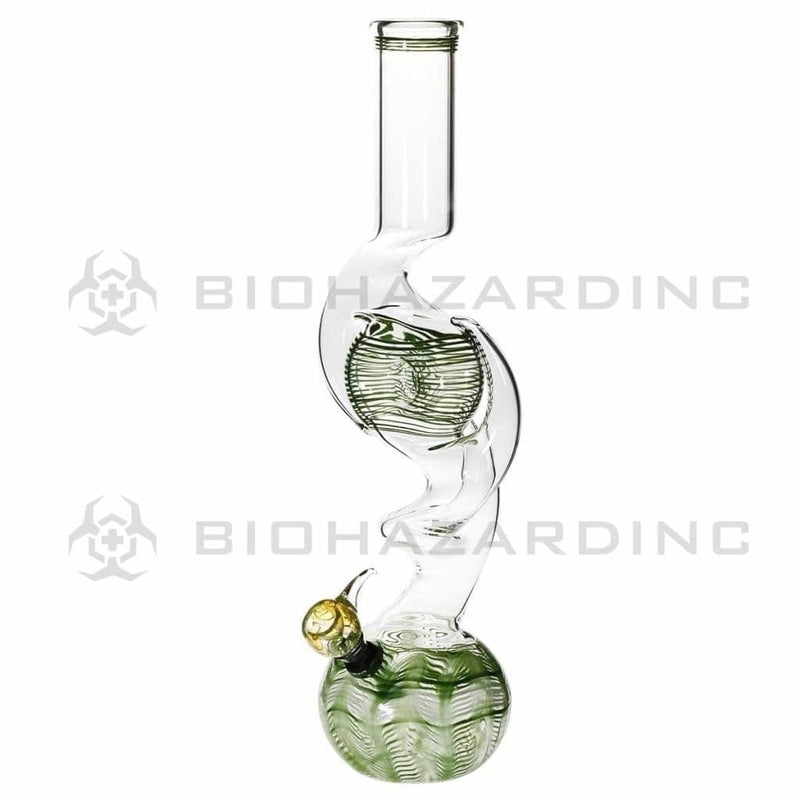 Biohazard Inc Glass Bong 16" Three Hook Donut Water Pipe w/ Slide - Green Rake