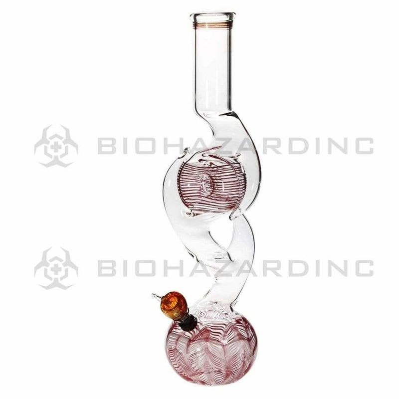 Biohazard Inc Glass Bong 16" Three Hook Donut Water Pipe w/ Slide - Red Rake