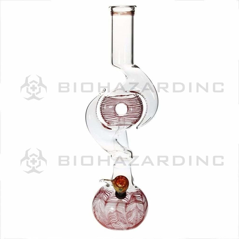 Biohazard Inc Glass Bong 16" Three Hook Donut Water Pipe w/ Slide - Red Rake