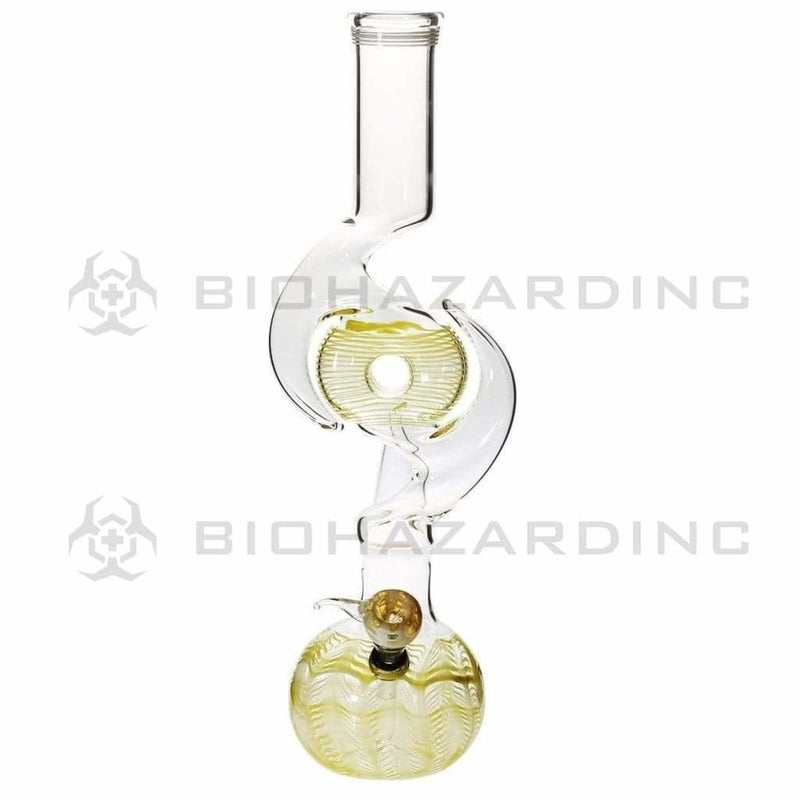 Biohazard Inc Glass Bong 16" Three Hook Donut Water Pipe w/ Slide - Yellow Rake