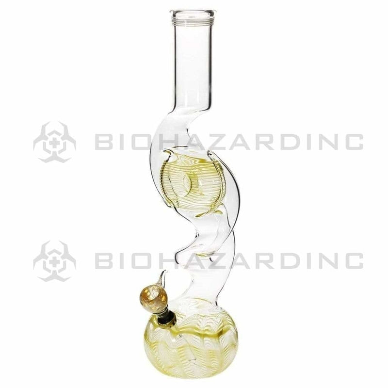 Biohazard Inc Glass Bong 16" Three Hook Donut Water Pipe w/ Slide - Yellow Rake