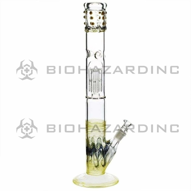 Biohazard Inc Glass Bong 18" Single Tree Straight Water Pipe w/ Marbles - Yellow Rake