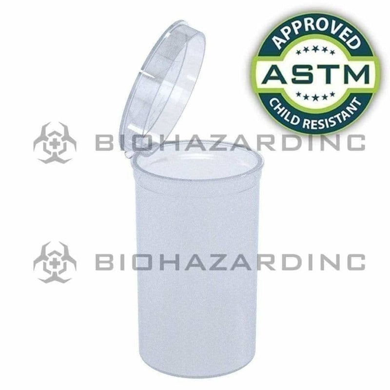 Biohazard Inc Child Resistant Pop Top Bottle 19 Dram - Clear CR Pop Top - 225 Count