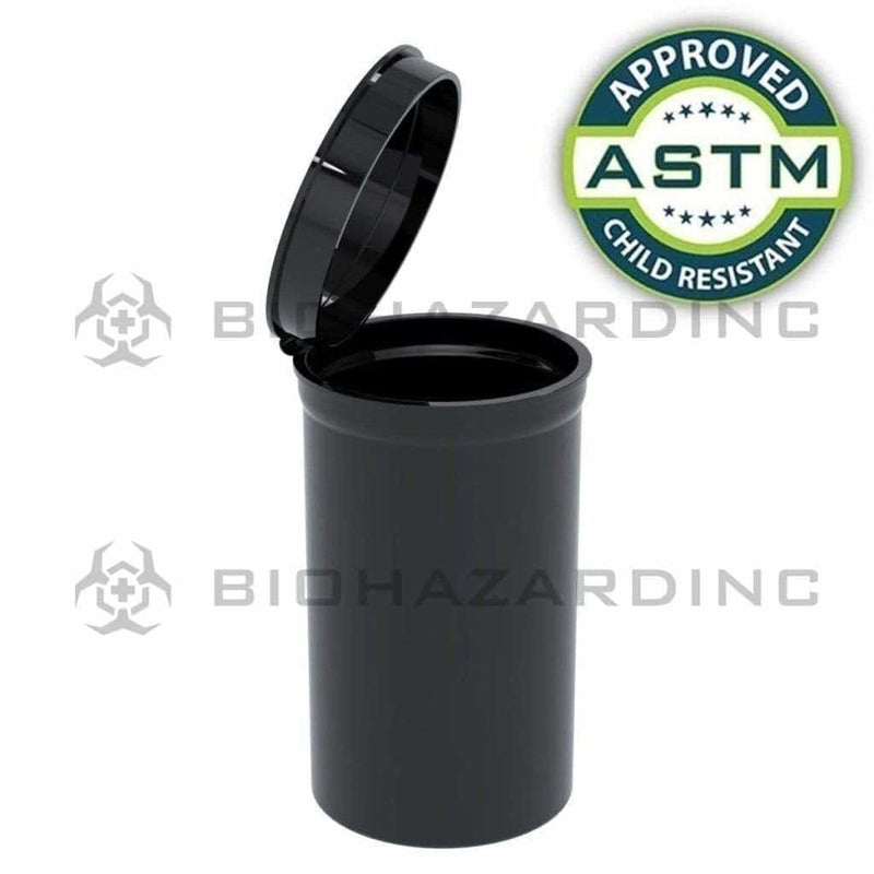 Biohazard Inc Child Resistant Pop Top Bottle 19 Dram - CR Pop Top 225 Count - Opaque Black