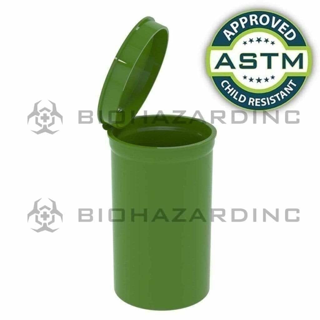 Biohazard Inc Child Resistant Pop Top Bottle 19 Dram - Opaque Green CR Pop Top - 225 Count