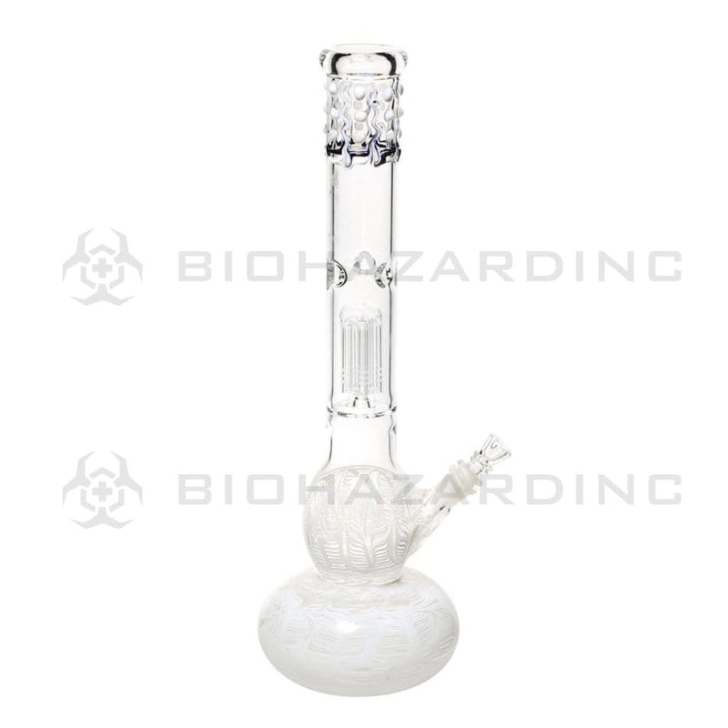 Biohazard Inc Glass Bong 20" Single Tree Double Bubble Water Pipe w/ Marbles - White Rake