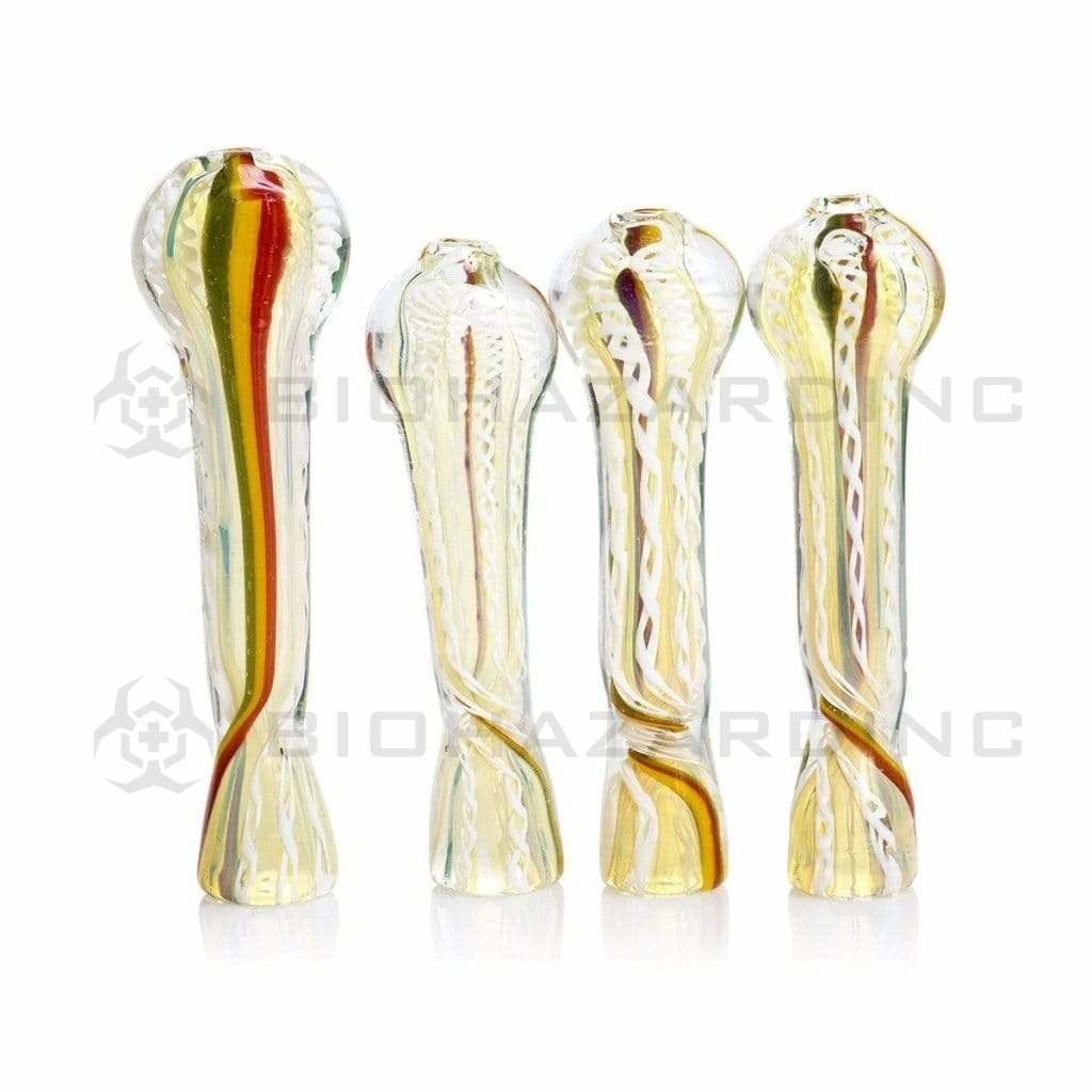 Biohazard Inc Glass Chillum Hand Pipe 3"-4" Assorted Chillum w/ Rasta Stripe