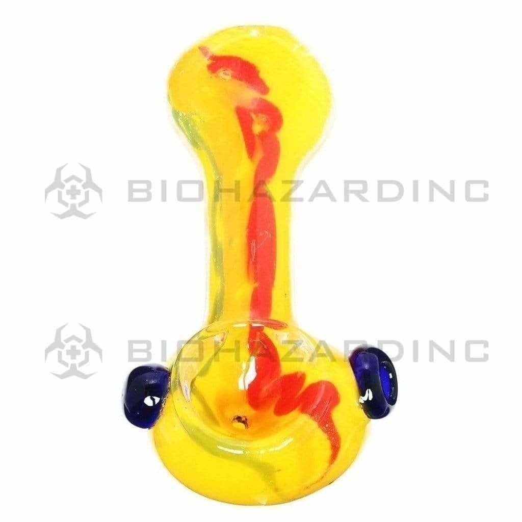 Biohazard Inc Glass Hand Pipe 3.5" Assorted Frit Double Knocker Rasta Long Stripes