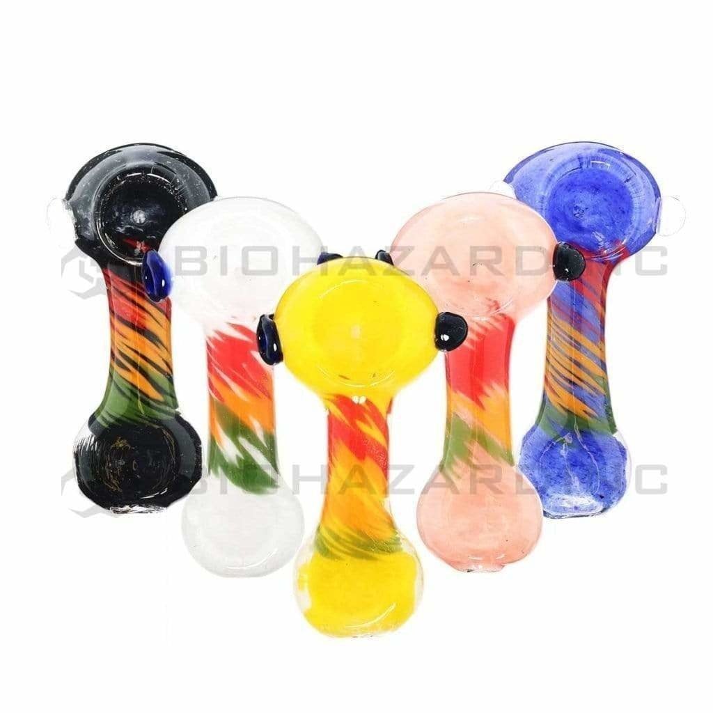 Biohazard Inc Glass Hand Pipe 3.5" Assorted Frit Double Knocker Rasta Short Stripes