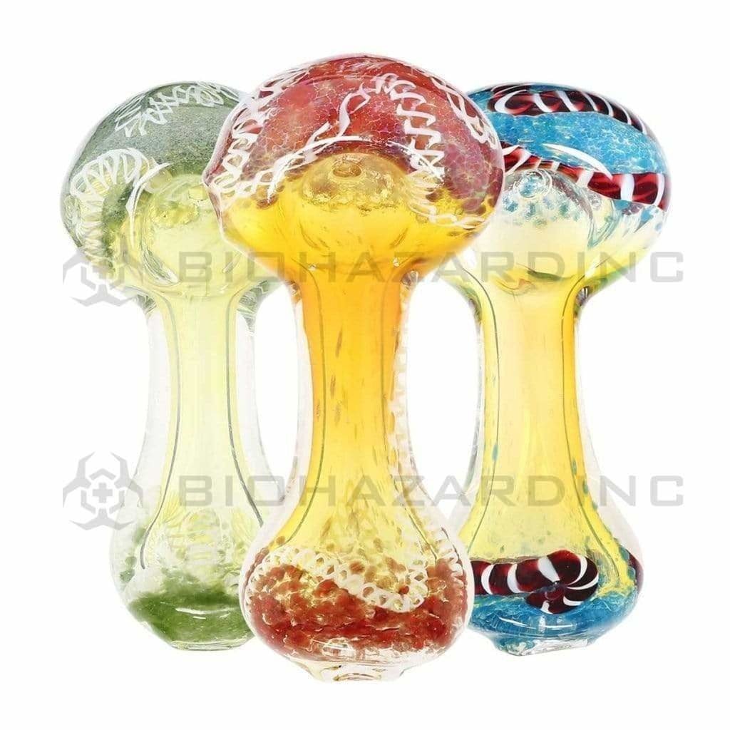 Biohazard Inc Glass Hand Pipe 3" Assorted Frit Head w/Candy Cane Swirl Hand Pipe