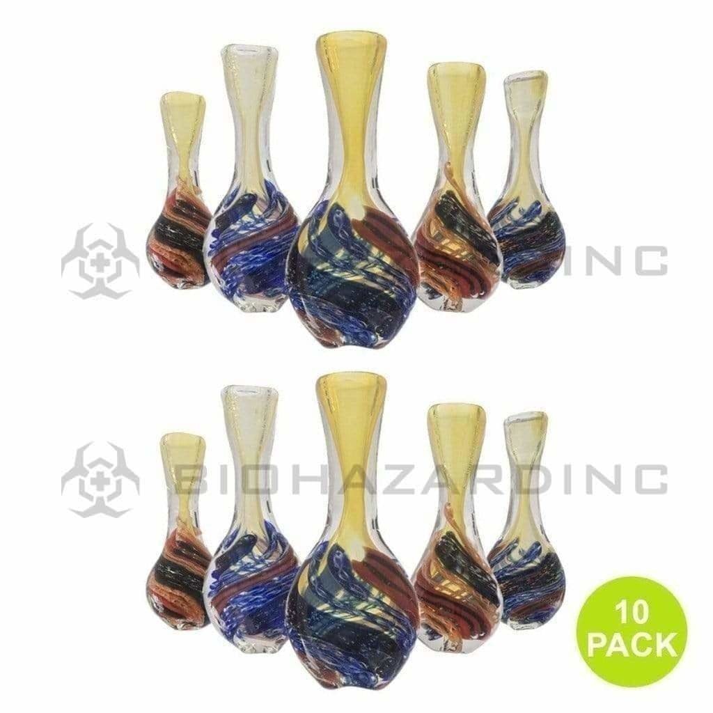 Biohazard Inc Glass Chillum Hand Pipe 3" Fat Chillum w/ Dichro 10 pack