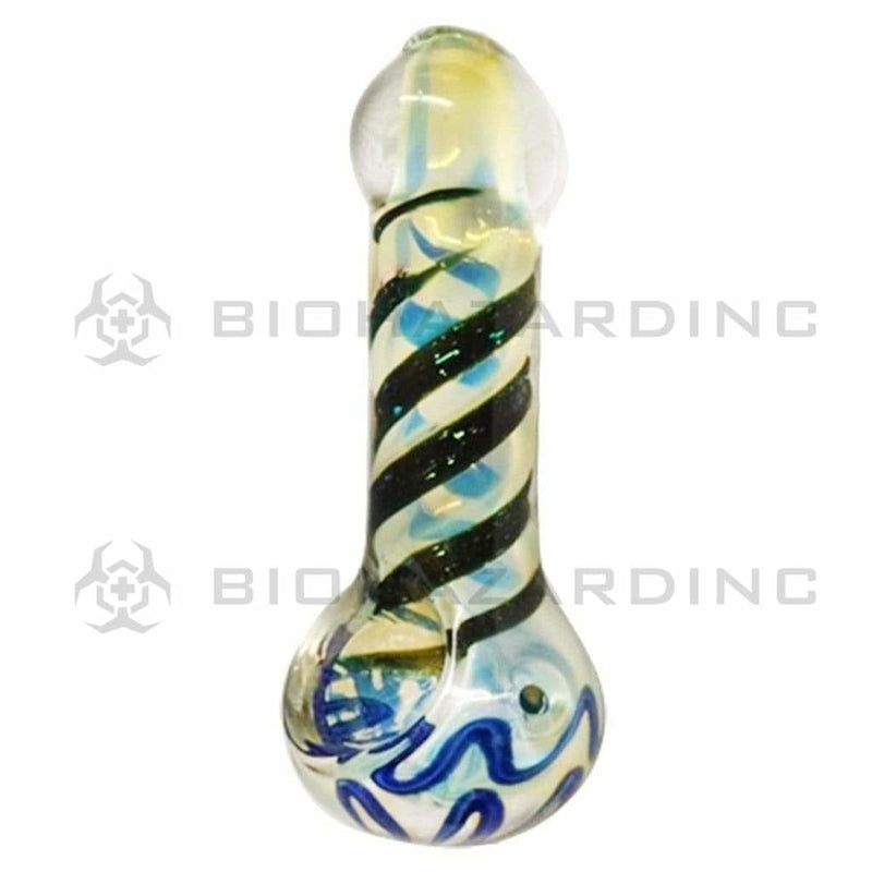 Biohazard Inc Glass Hand Pipe 3" Fumed Hand Pipe w/ Dichro Swirl