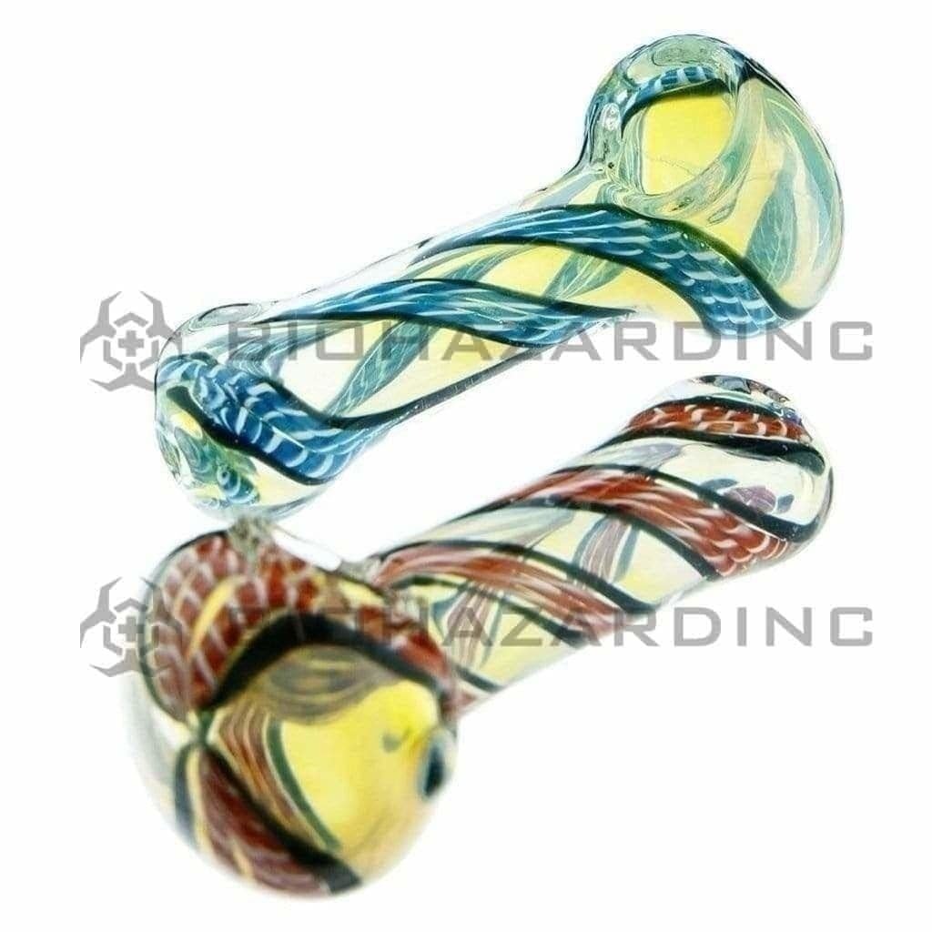 Biohazard Inc Glass Hand Pipe 3" Handpipe w/ Gold Fume - Assorted Colors
