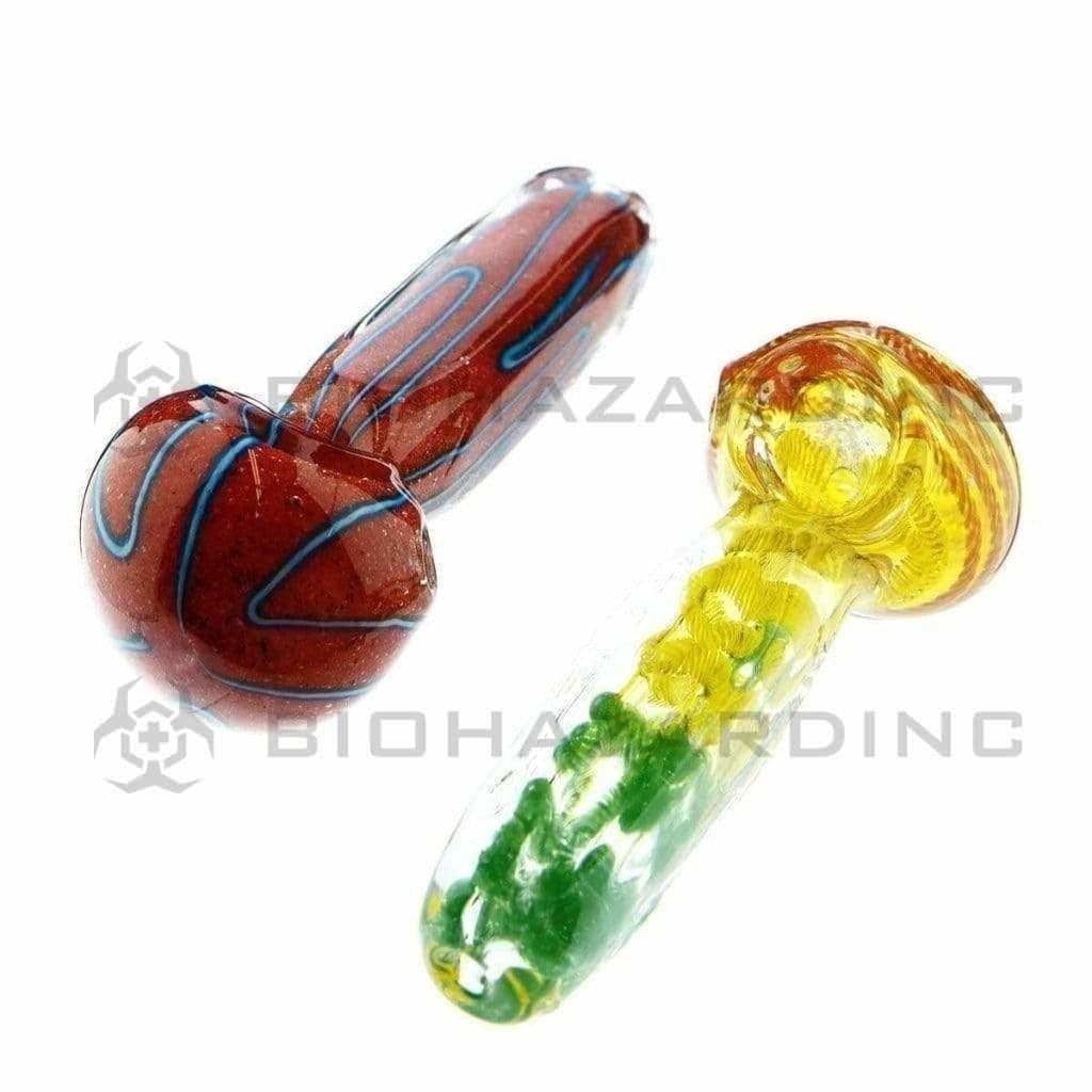 Biohazard Inc Glass Hand Pipe 3" Handpipe w/ Square Handle - Assorted Colors