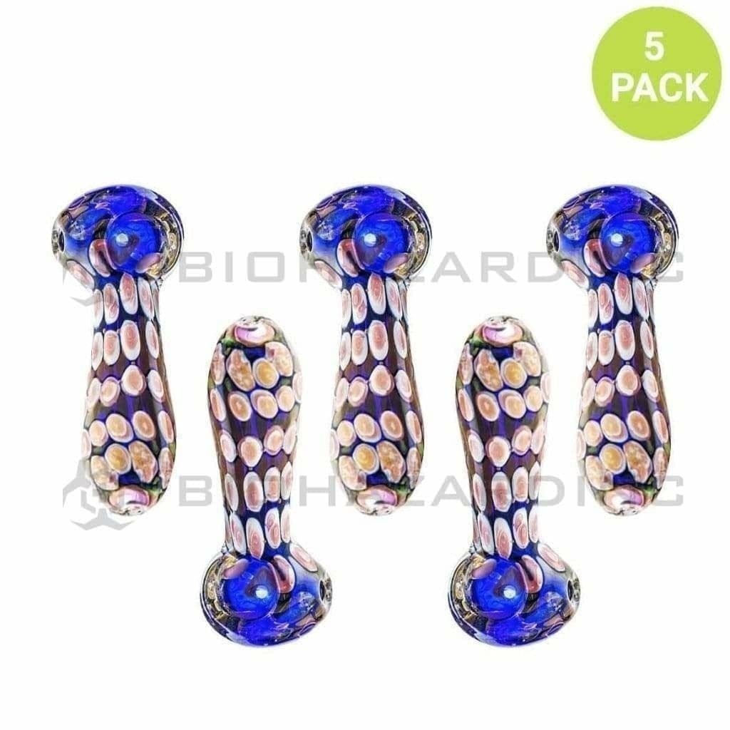 Biohazard Inc Glass Hand Pipe 3" Heavy Hand Pipe w/ Dots - 5 Count - Multi Color
