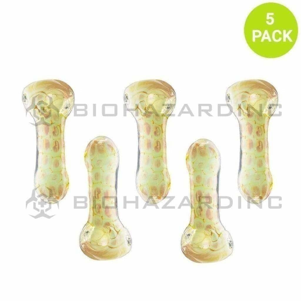 Biohazard Inc Glass Hand Pipe 3" Spotted Hand Pipe - Green / Brown - 5 Count