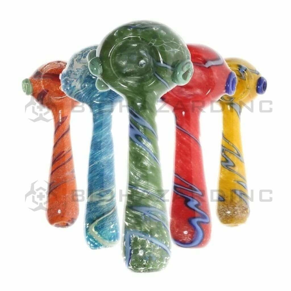 Biohazard Inc Glass Hand Pipe 4" Assorted Frit Hand Pipes | 5 PACK - Cheap hand pipe