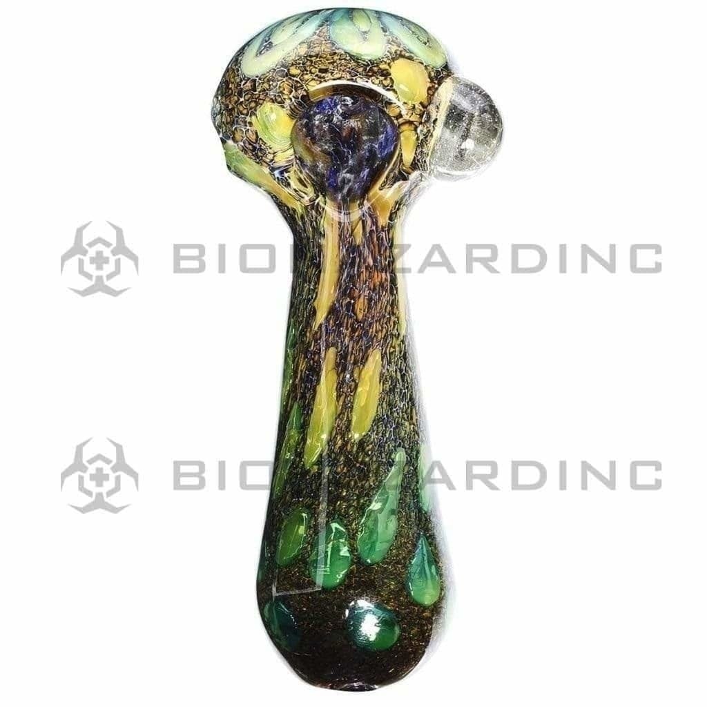 Biohazard Inc Glass Hand Pipe 4" Blue Marble Gold Fumed Trim Knocker Hand Pipe