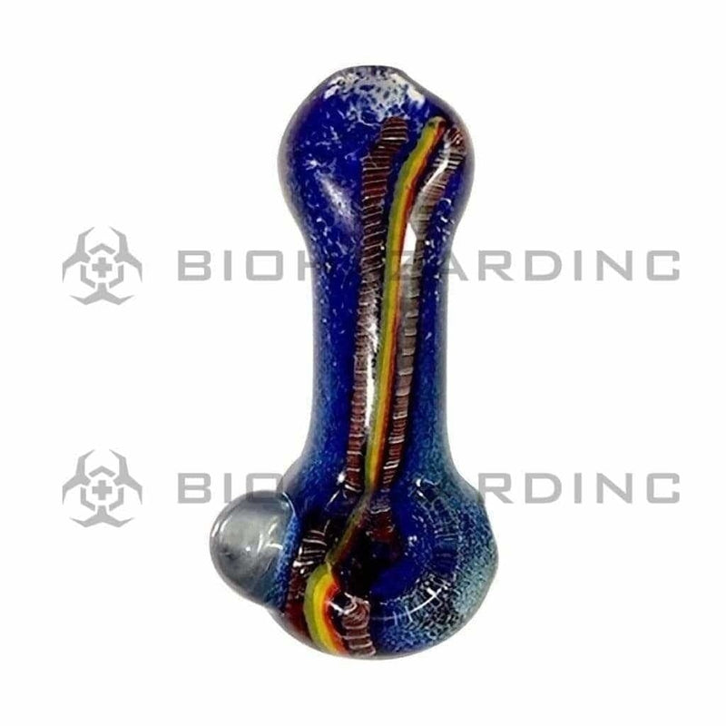 Biohazard Inc Glass Hand Pipe 4" Fritted Hand Pipe w/ Rasta Stripe