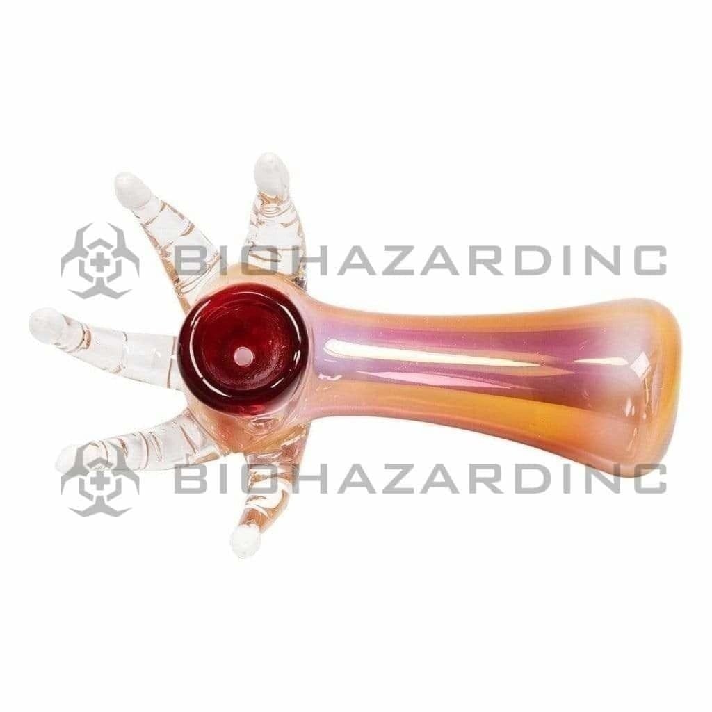 Biohazard Inc Glass Hand Pipe 4" Hand Pipe Gold Fumed with Fingers