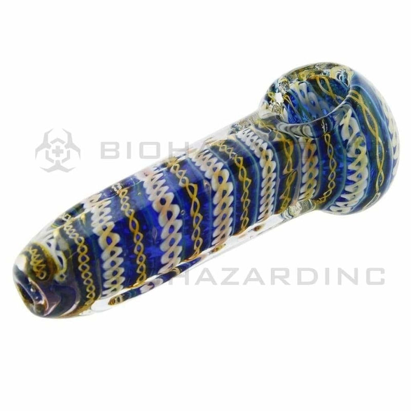 Biohazard Inc Glass Hand Pipe 4" Hand Pipe Latticino - Blue Green