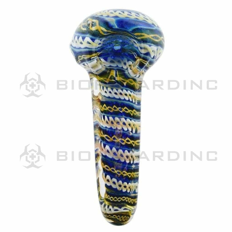 Biohazard Inc Glass Hand Pipe 4" Hand Pipe Latticino - Blue Green