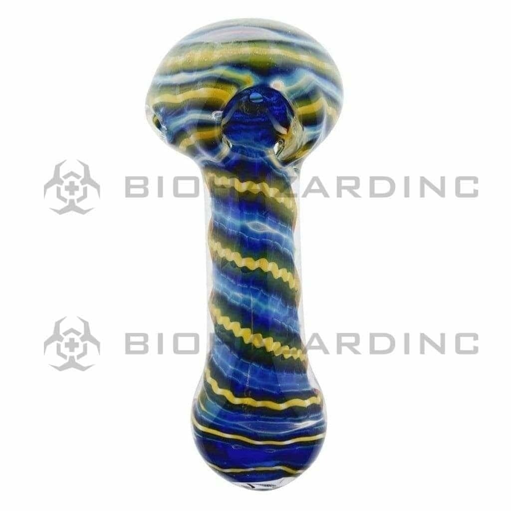 Biohazard Inc Glass Hand Pipe 4" Hand Pipe Latticino - Blue Green
