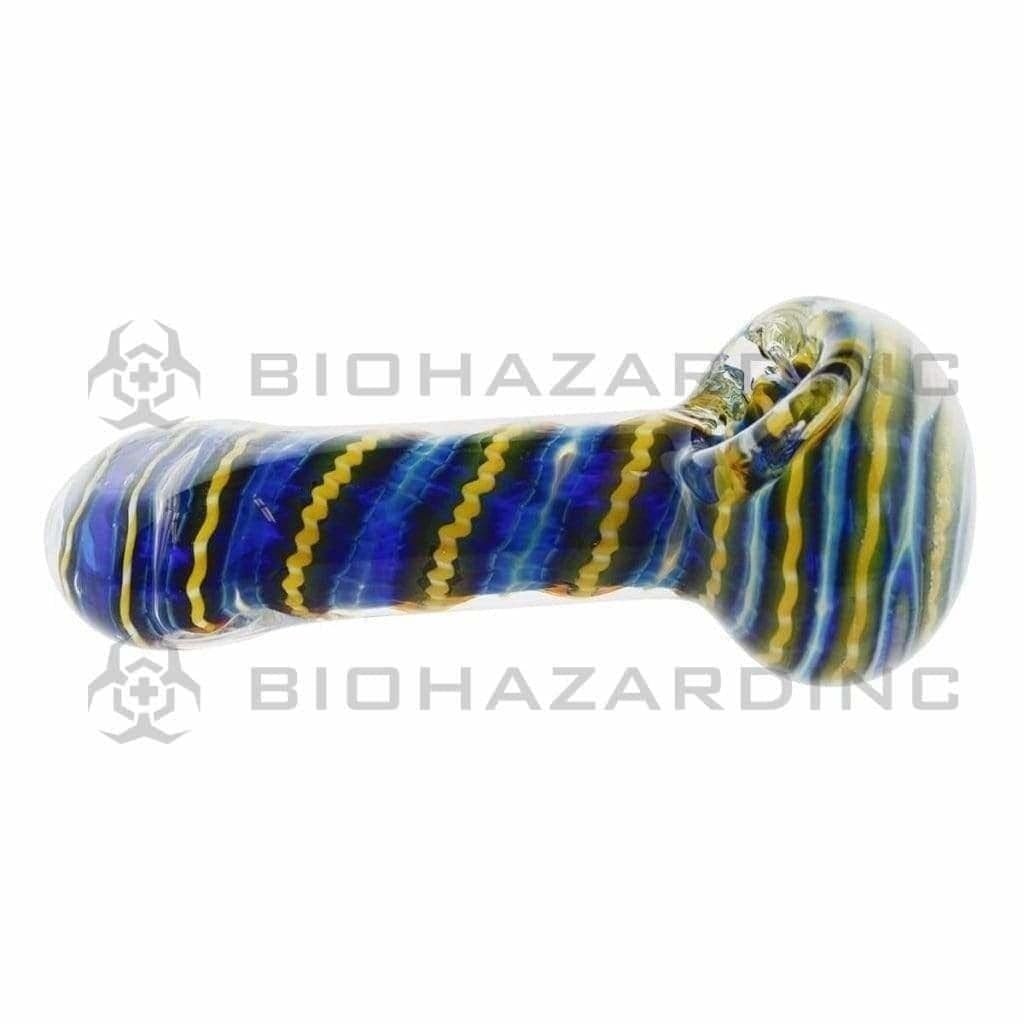 Biohazard Inc Glass Hand Pipe 4" Hand Pipe Latticino - Blue Green