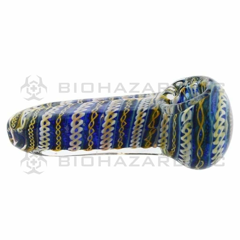 Biohazard Inc Glass Hand Pipe 4" Hand Pipe Latticino - Blue Green