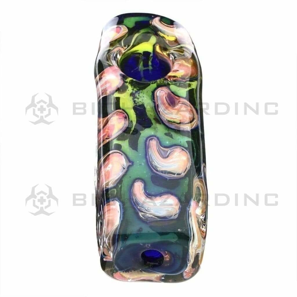 Biohazard Inc Glass Hand Pipe 4" Heavy Rectangle Fumed Spot Design Hand Pipe Assorted Colors