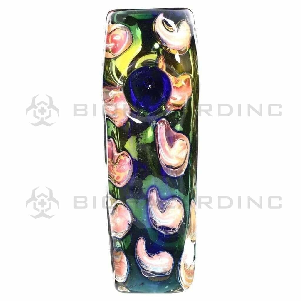 Biohazard Inc Glass Hand Pipe 4" Heavy Rectangle Fumed Spot Design Hand Pipe Assorted Colors