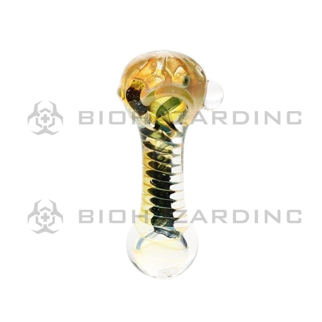 Biohazard Inc Glass Hand Pipe 4" Heavy Twisted Hand Pipe w/ Dichro Swirl
