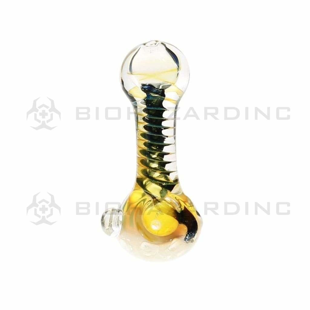 Biohazard Inc Glass Hand Pipe 4" Heavy Twisted Hand Pipe w/ Dichro Swirl