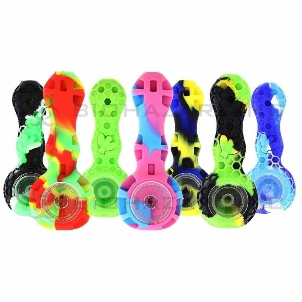 Biohazard Inc Silicone Hand Pipe 4" Silicone Hand Pipe with Glass Bowl- Assorted Colors