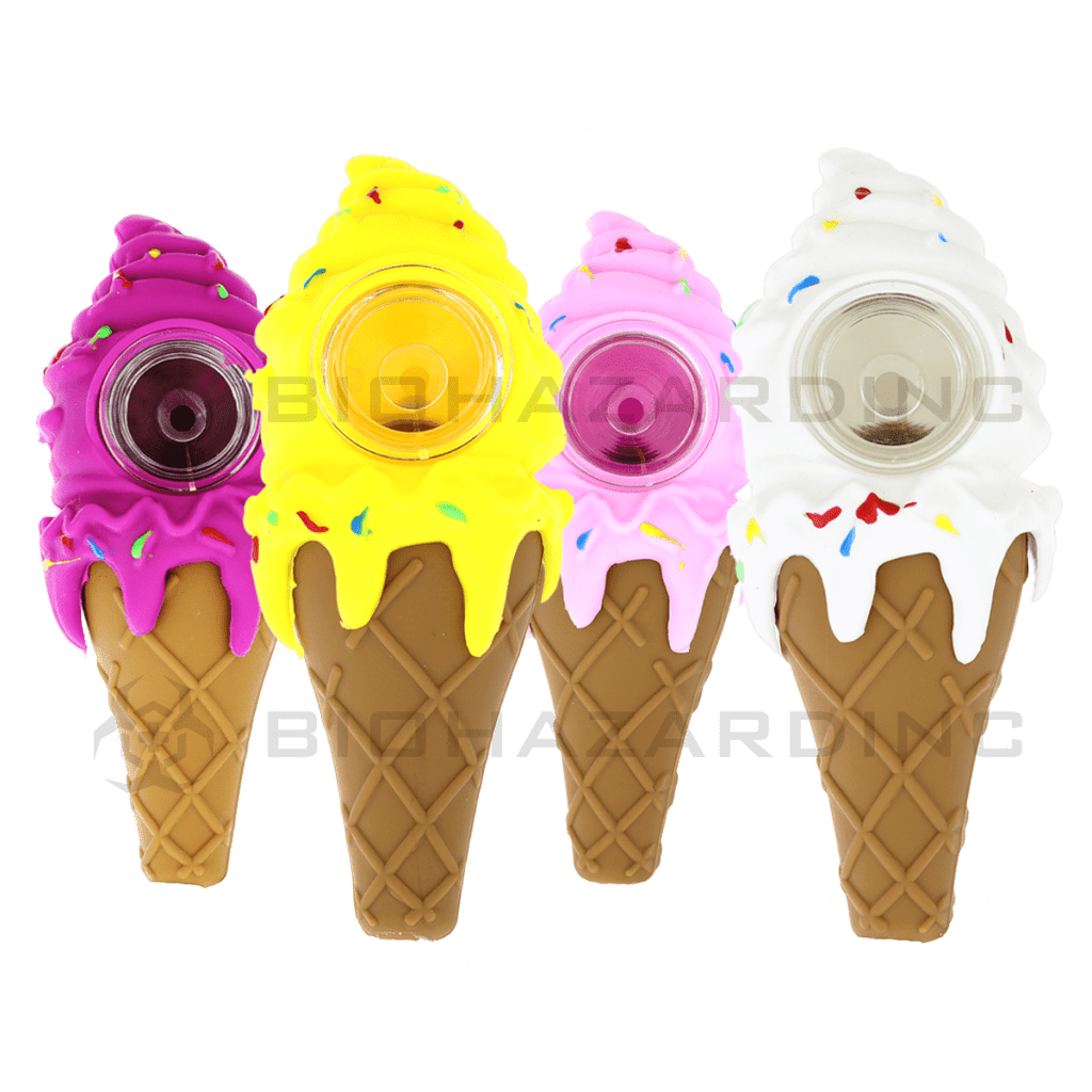 Biohazard Inc Silicone Hand Pipe 4" Silicone Ice Cream Handpipe - 10 Count - Assorted Colors