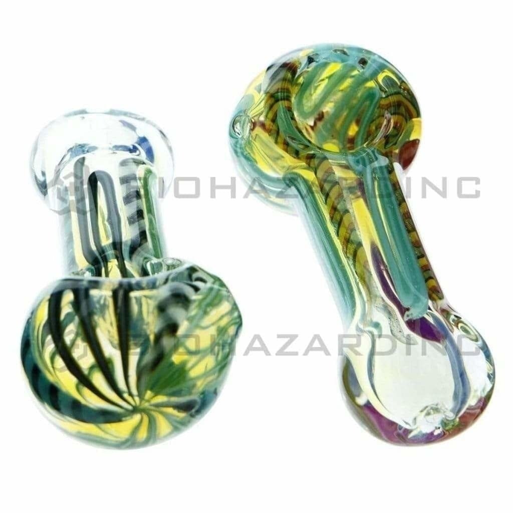 Biohazard Inc Glass Hand Pipe 4" Spider Web Pattern Handpipe - Assorted Colors