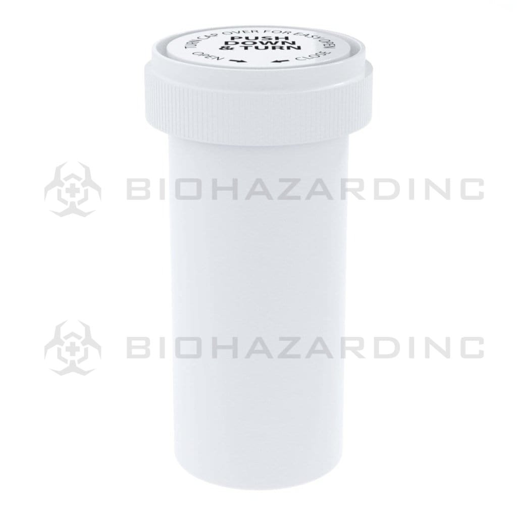 Biohazard Inc Reversible Cap Vial 40 Dram - Reversible Vial 150 Count - Opaque White