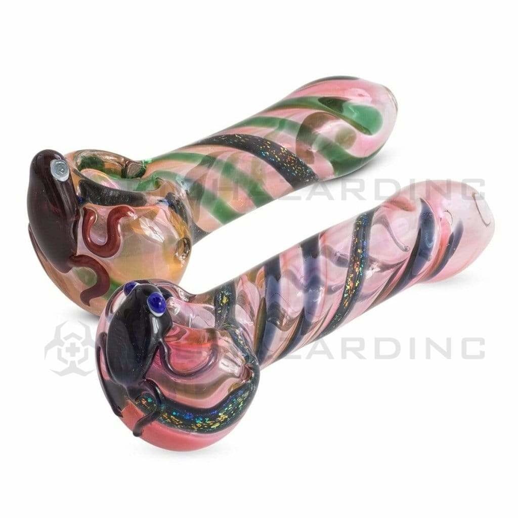 Biohazard Inc Novelty Hand Pipe 5" Fumed Handpipe w/ Dichro Swirl & Frog Design - Assorted Colors