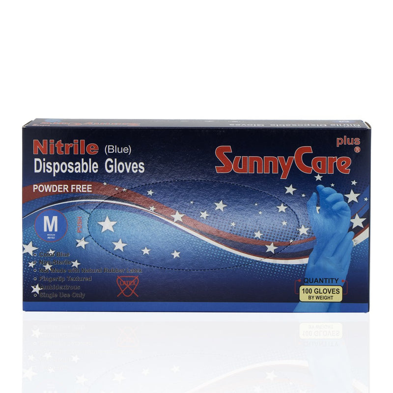 SunnyCare Nitrile Disposable Powder-Free Gloves | Medium | 100 Count