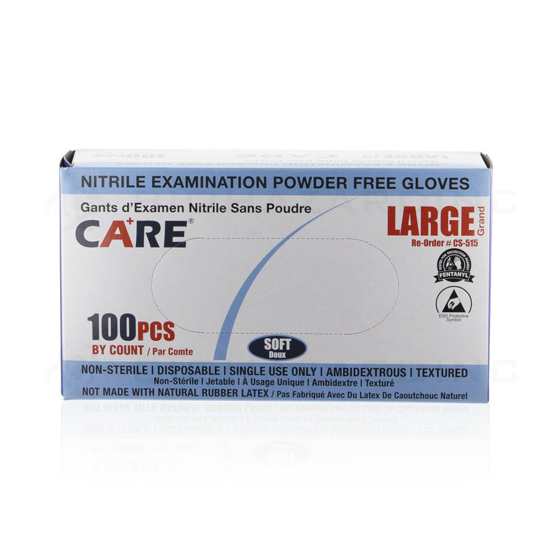 CARE | Nitrile Examination Powder Free Gloves | Large