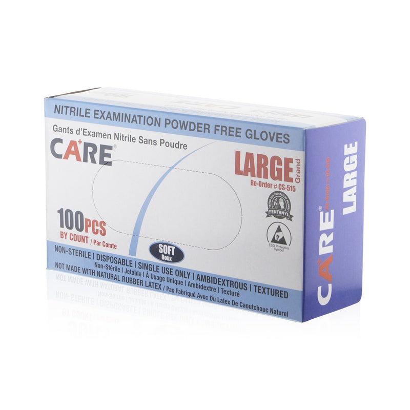 CARE | Nitrile Examination Powder Free Gloves | Large