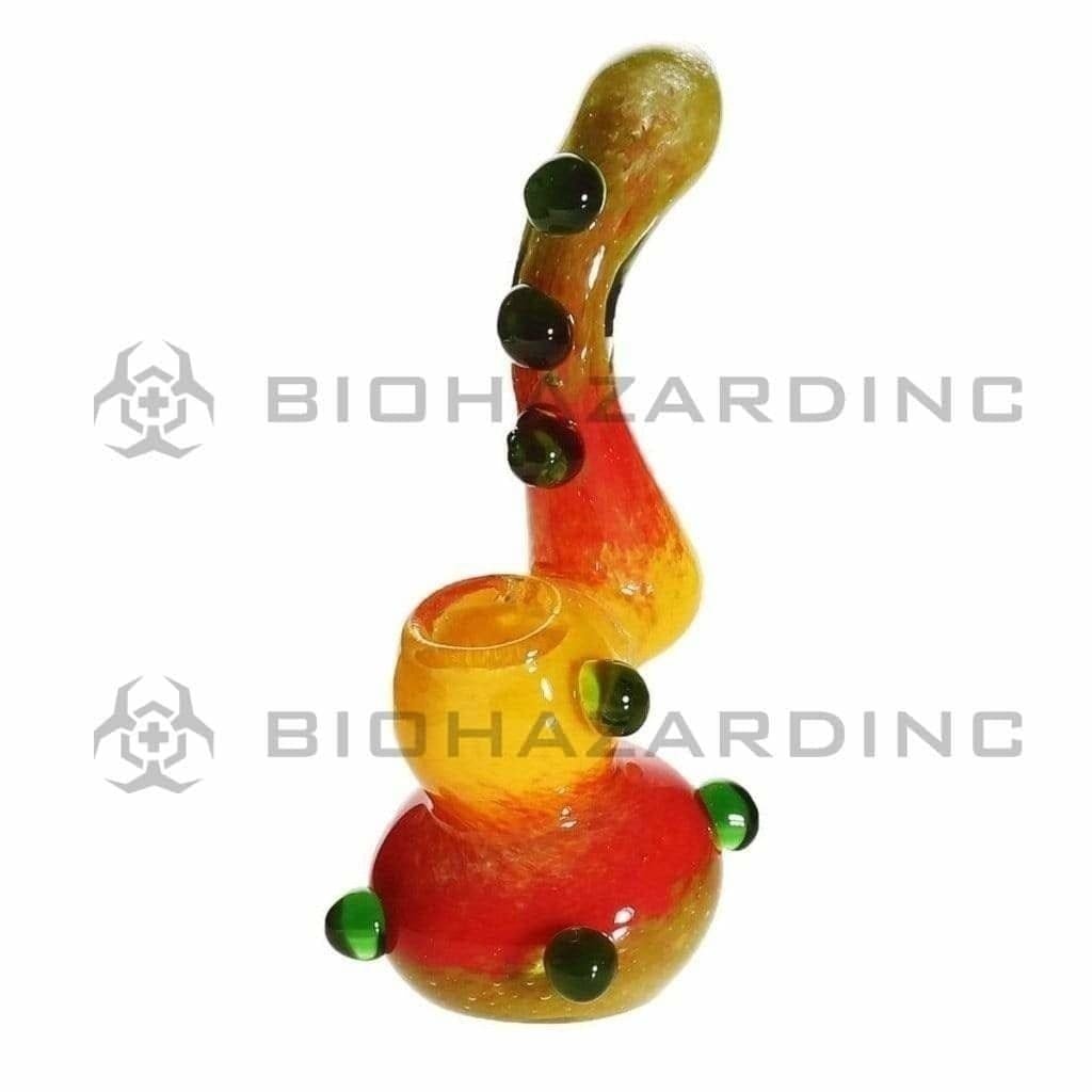 Biohazard Inc Glass Bubbler 6" Sherlock Bubbler - Fritted Rasta w/ Marbles