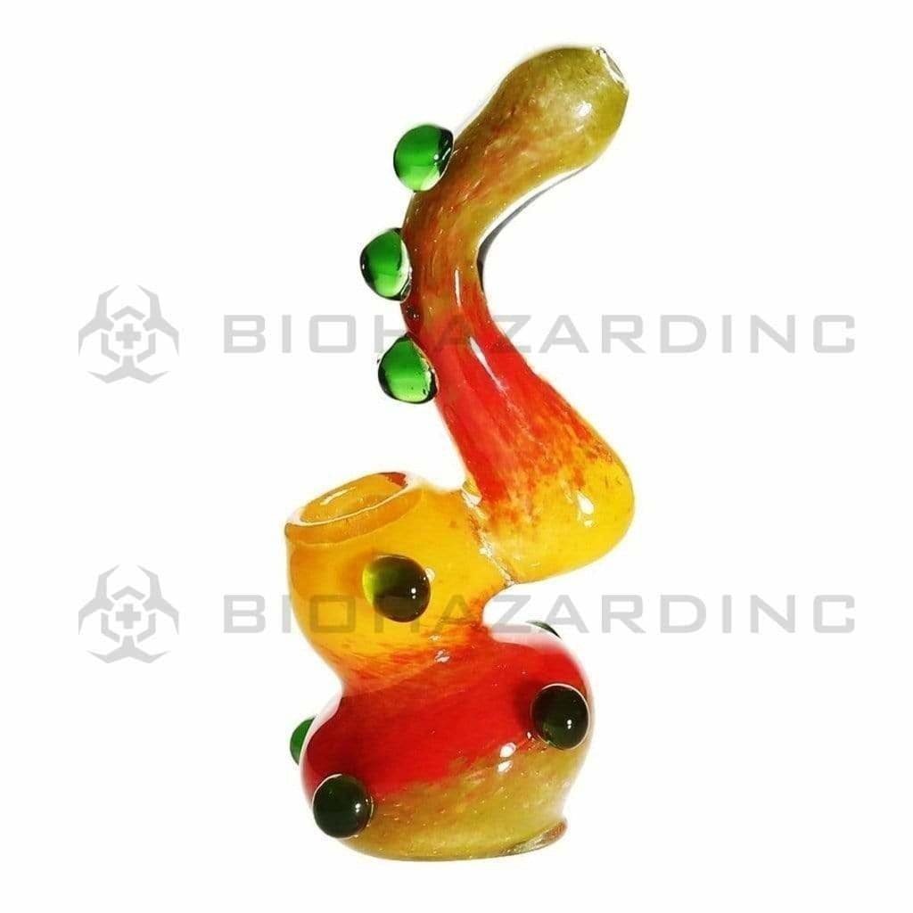 Biohazard Inc Glass Bubbler 6" Sherlock Bubbler - Fritted Rasta w/ Marbles