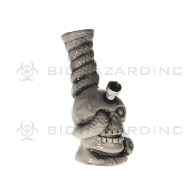 Biohazard Inc Ceramic Bong 6" Small Skull With Snake Ceramic Water Pipe